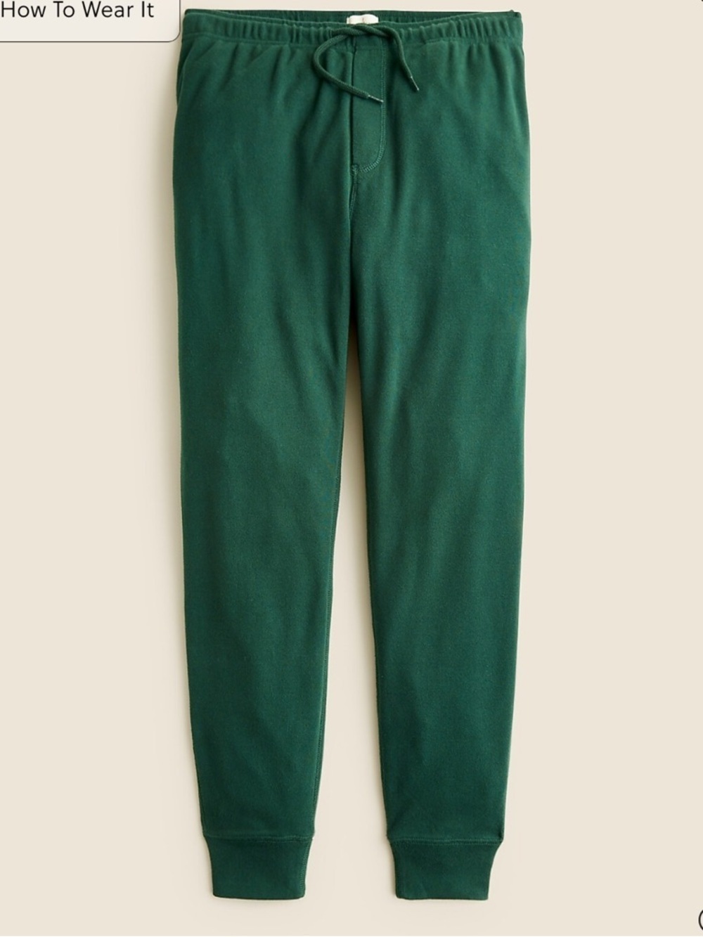J crew Heritage brushed rib-knit jogger pant dark forest green